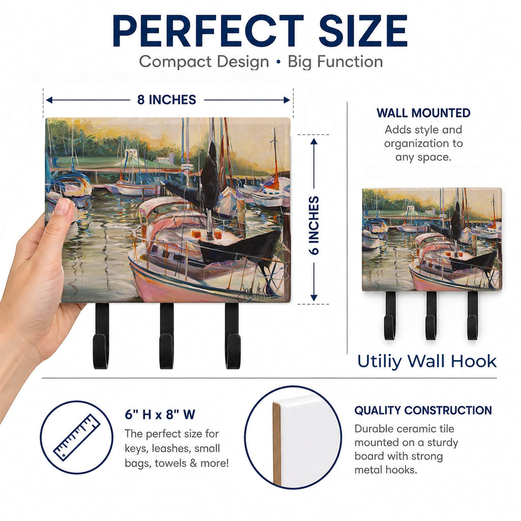 Black Sails Sailboat Leash or Key Holder Wall Hooks, Coat Rack Wall Mount, for Hanging Keys, Towels, Aprons, Leashes