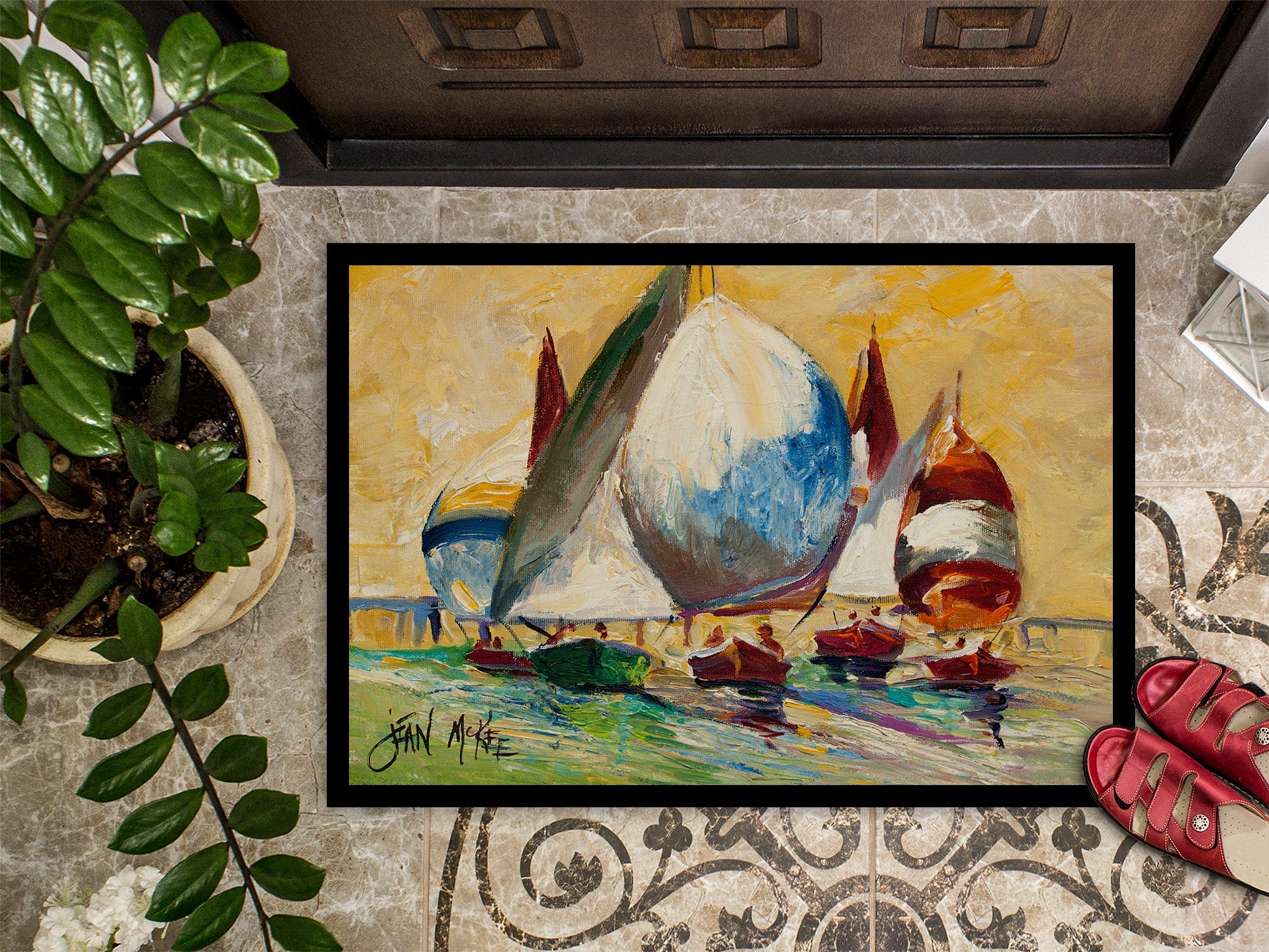 Bimini Sails Sailboat Doormat Indoor Outdoor 24H X 36W Front Door Mat Rugs for Entryway, Non Slip Washable Low Pile,