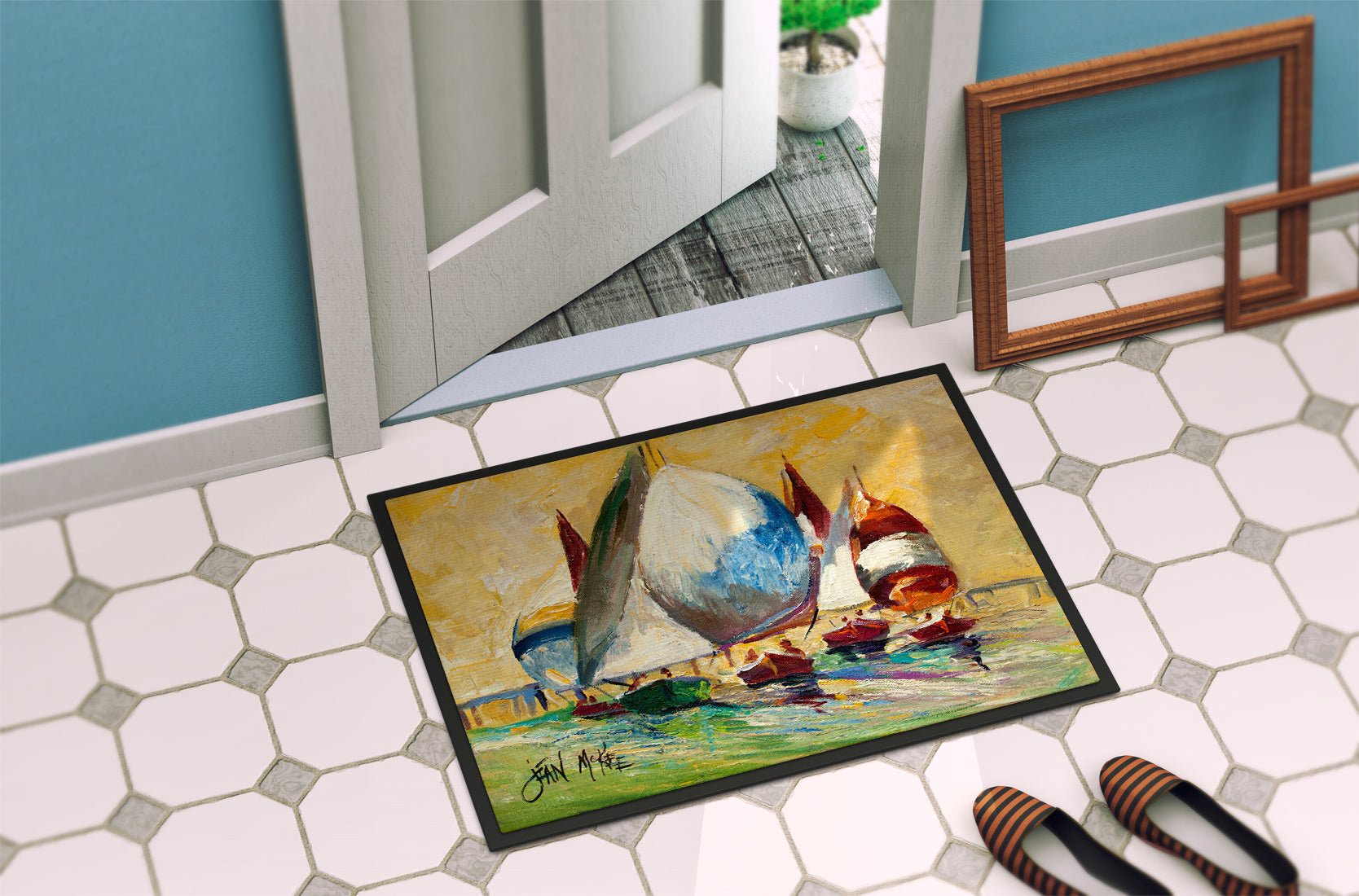 Bimini Sails Sailboat Doormat Indoor Outdoor 24H X 36W Front Door Mat Rugs for Entryway, Non Slip Washable Low Pile,