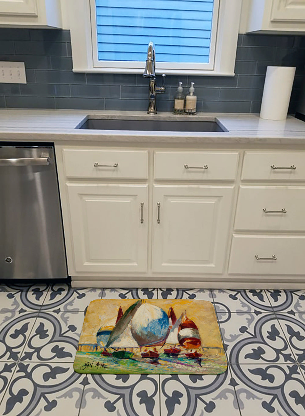 Bimini Sails Sailboat Memory Foam Kitchen Mat Machine Washable Anti-Fatigue Cushion Comfort Bath or Kitchen Rug
