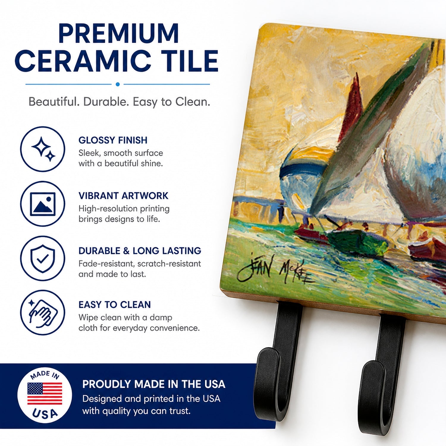 Bimini Sails Sailboat Leash or Key Holder Wall Hooks, Coat Rack Wall Mount, for Hanging Keys, Towels, Aprons, Leashes
