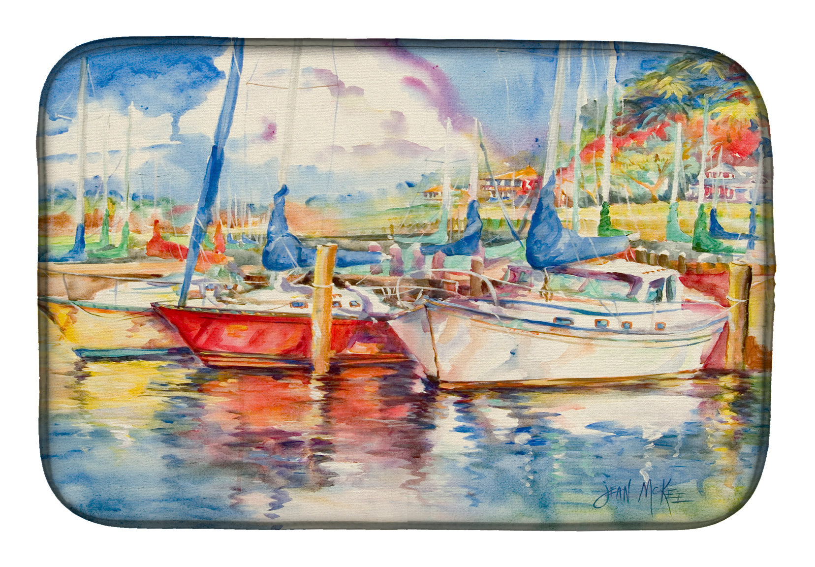 Three Boats Sailboats Dish Drying Mat Absorbent Dish Drying Mat Pad for Kitchen Counter Dish Drainer Mat for Countertop, 14 x 21", Multicolor
