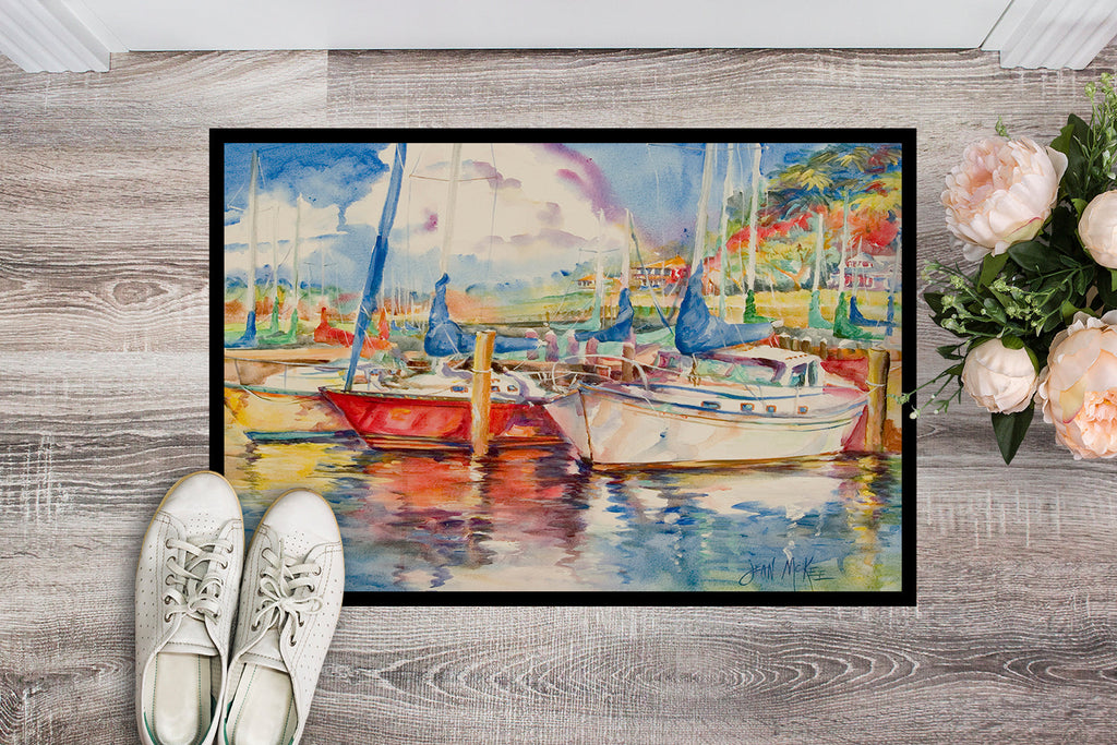 Three Boats Sailboats Doormat Indoor Outdoor 24H X 36W Front Door Mat Rugs for Entryway, Non Slip Washable Low Pile,