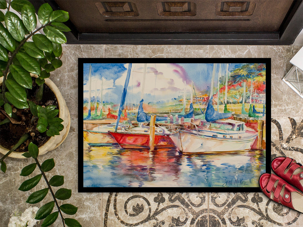 Three Boats Sailboats Doormat Indoor Outdoor 24H X 36W Front Door Mat Rugs for Entryway, Non Slip Washable Low Pile,