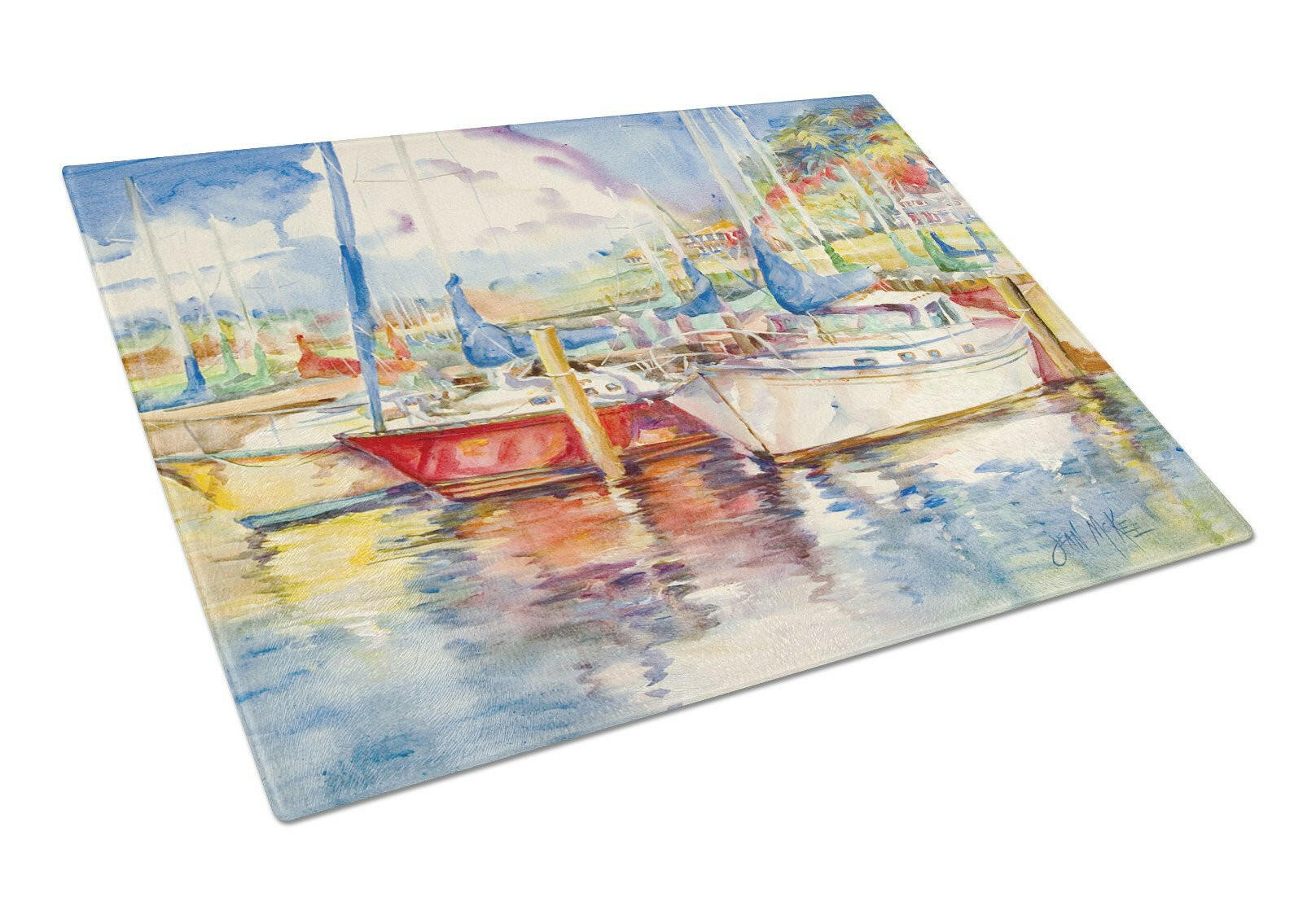 Three Boats Sailboats Cutting Board Tempered Glass Kitchen Cutting Surface, Heat Resistant Chopping, Non-Slip Feet, Food Prep & Serving
