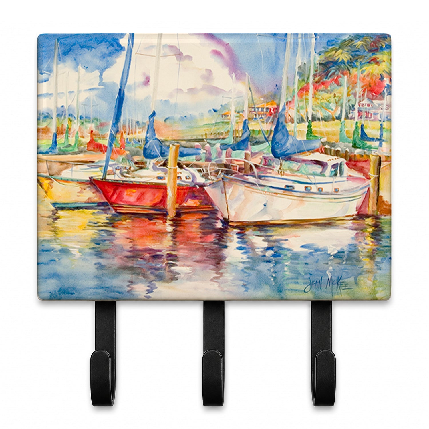 Three Boats Sailboats Leash or Key Holder Wall Hooks, Coat Rack Wall Mount, for Hanging Keys, Towels, Aprons, Leashes