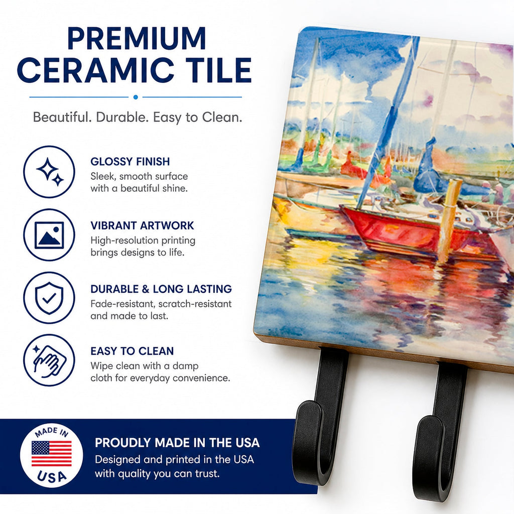 Three Boats Sailboats Leash or Key Holder Wall Hooks, Coat Rack Wall Mount, for Hanging Keys, Towels, Aprons, Leashes