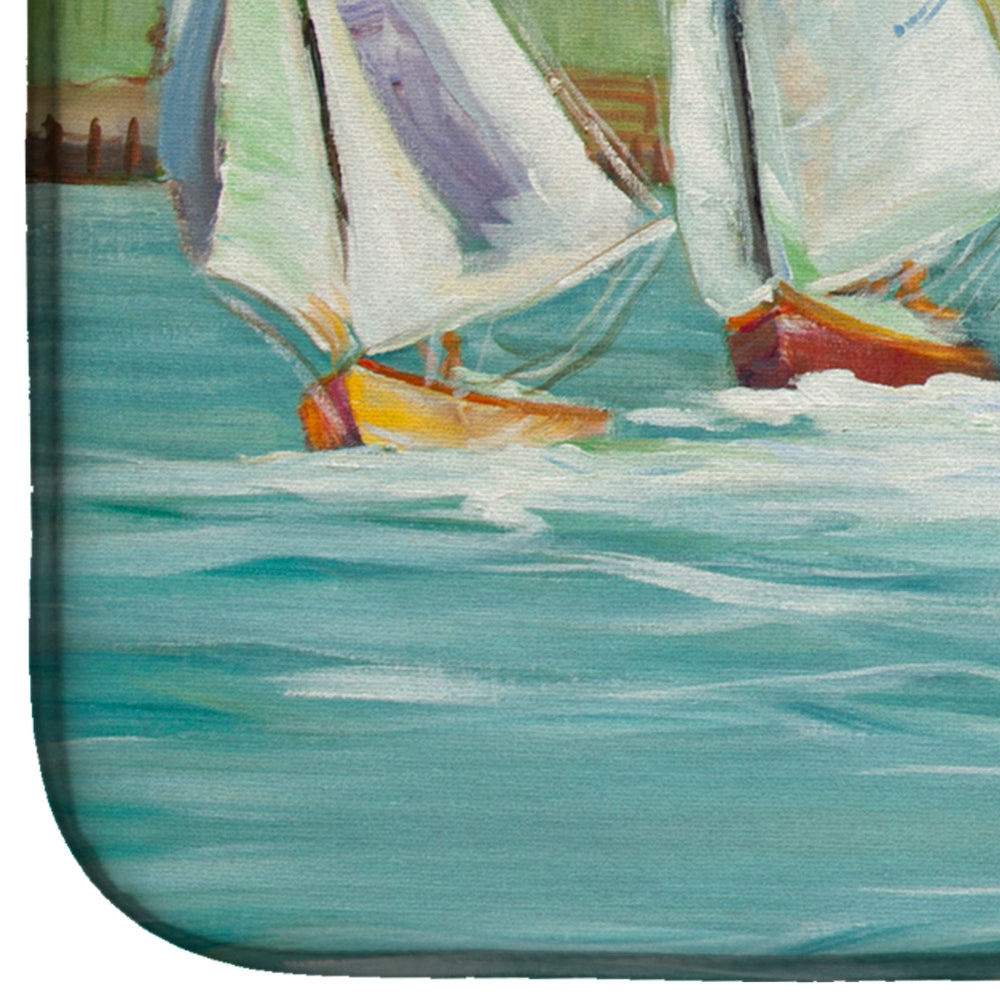 Sailboats on the bay Dish Drying Mat Absorbent Dish Drying Mat Pad for Kitchen Counter Dish Drainer Mat for Countertop, 14 x 21", Multicolor