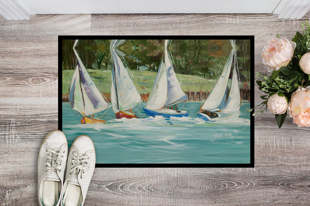 Sailboats on the bay Doormat Indoor Outdoor 24H X 36W Front Door Mat Rugs for Entryway, Non Slip Washable Low Pile,