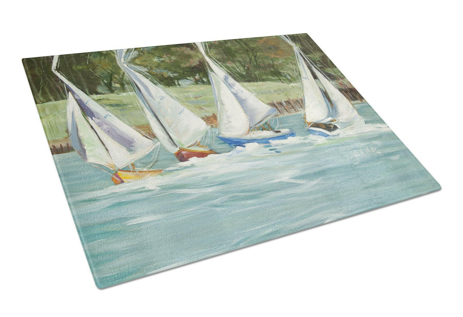 Sailboats on the bay Cutting Board Tempered Glass Kitchen Cutting Surface, Heat Resistant Chopping, Non-Slip Feet, Food Prep & Serving