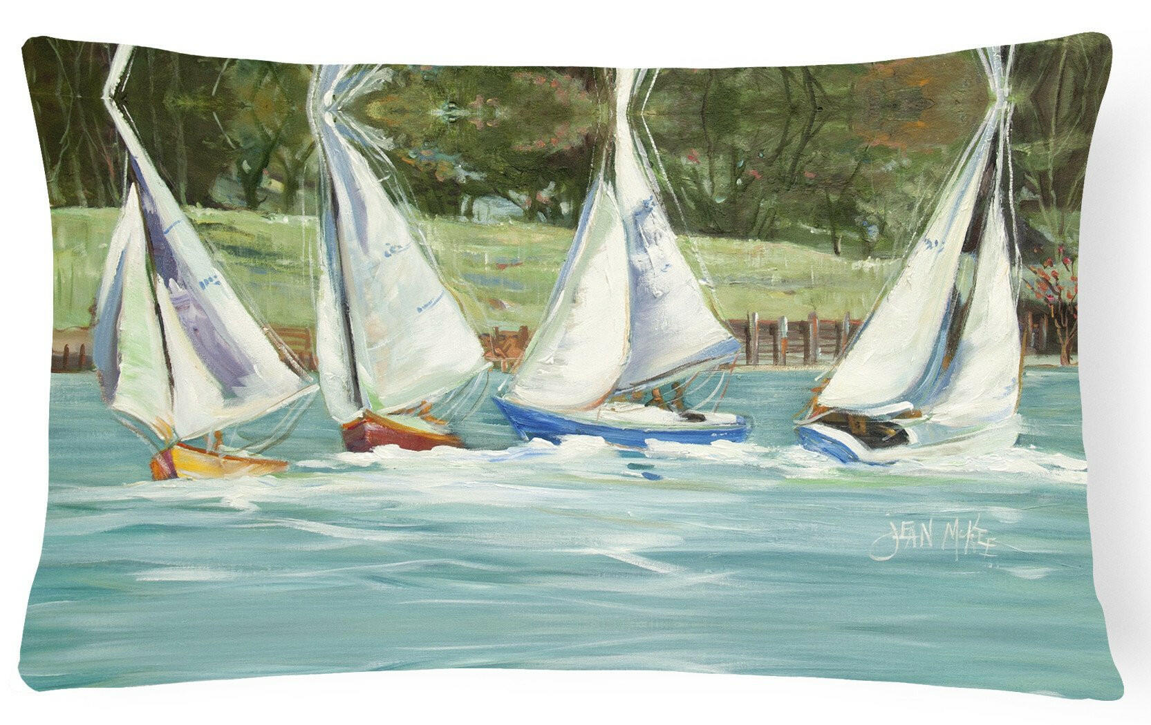 Sailboats on the bay Decorative Throw Pillow 12x16 Indoor Outdoor Accent Cushion, Fabric Cover with Insert for Sofa, Bed, Porch & Living Room