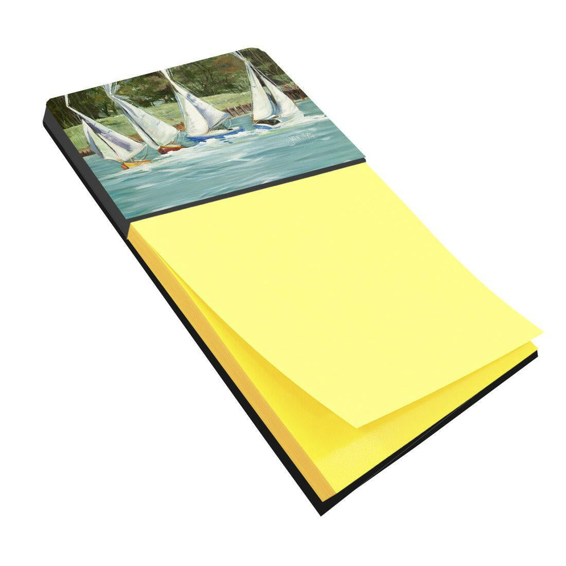 Sailboats on the bay Watercolor Sticky Note Holder Refillable Dispenser Desk Accessory 3x3 Pad Gift