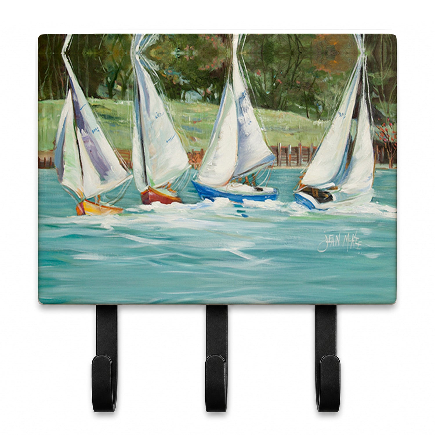 Sailboats on the bay Leash or Key Holder Wall Hooks, Coat Rack Wall Mount, for Hanging Keys, Towels, Aprons, Leashes