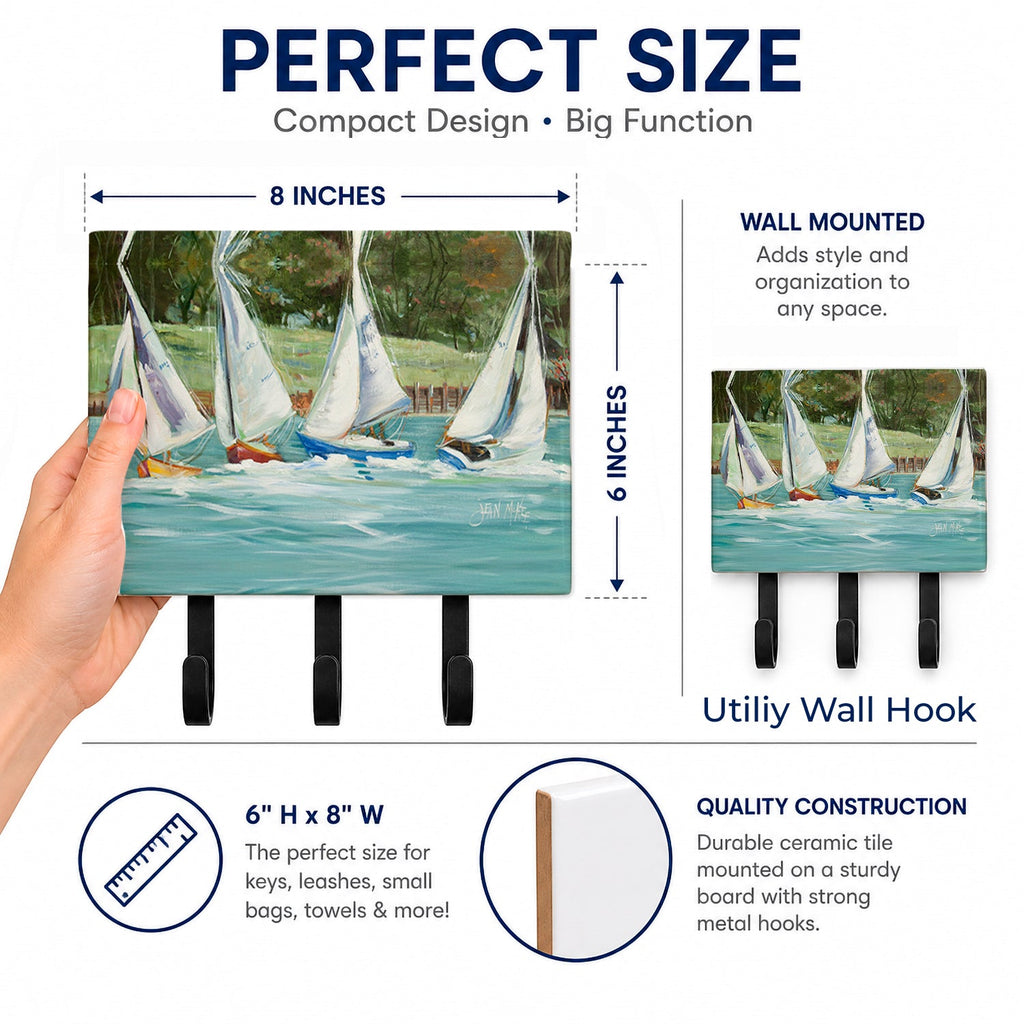 Sailboats on the bay Leash or Key Holder Wall Hooks, Coat Rack Wall Mount, for Hanging Keys, Towels, Aprons, Leashes
