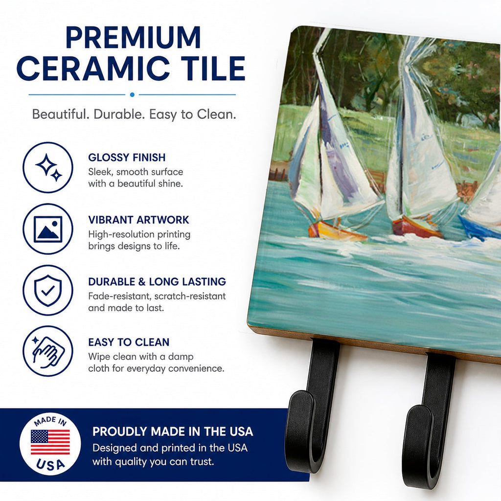 Sailboats on the bay Leash or Key Holder Wall Hooks, Coat Rack Wall Mount, for Hanging Keys, Towels, Aprons, Leashes