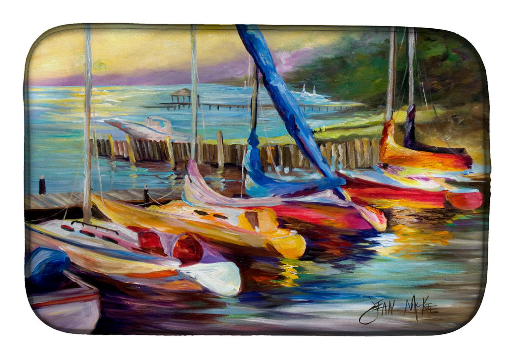 Sailboats at sunset Dish Drying Mat Absorbent Dish Drying Mat Pad for Kitchen Counter Dish Drainer Mat for Countertop, 14 x 21", Multicolor