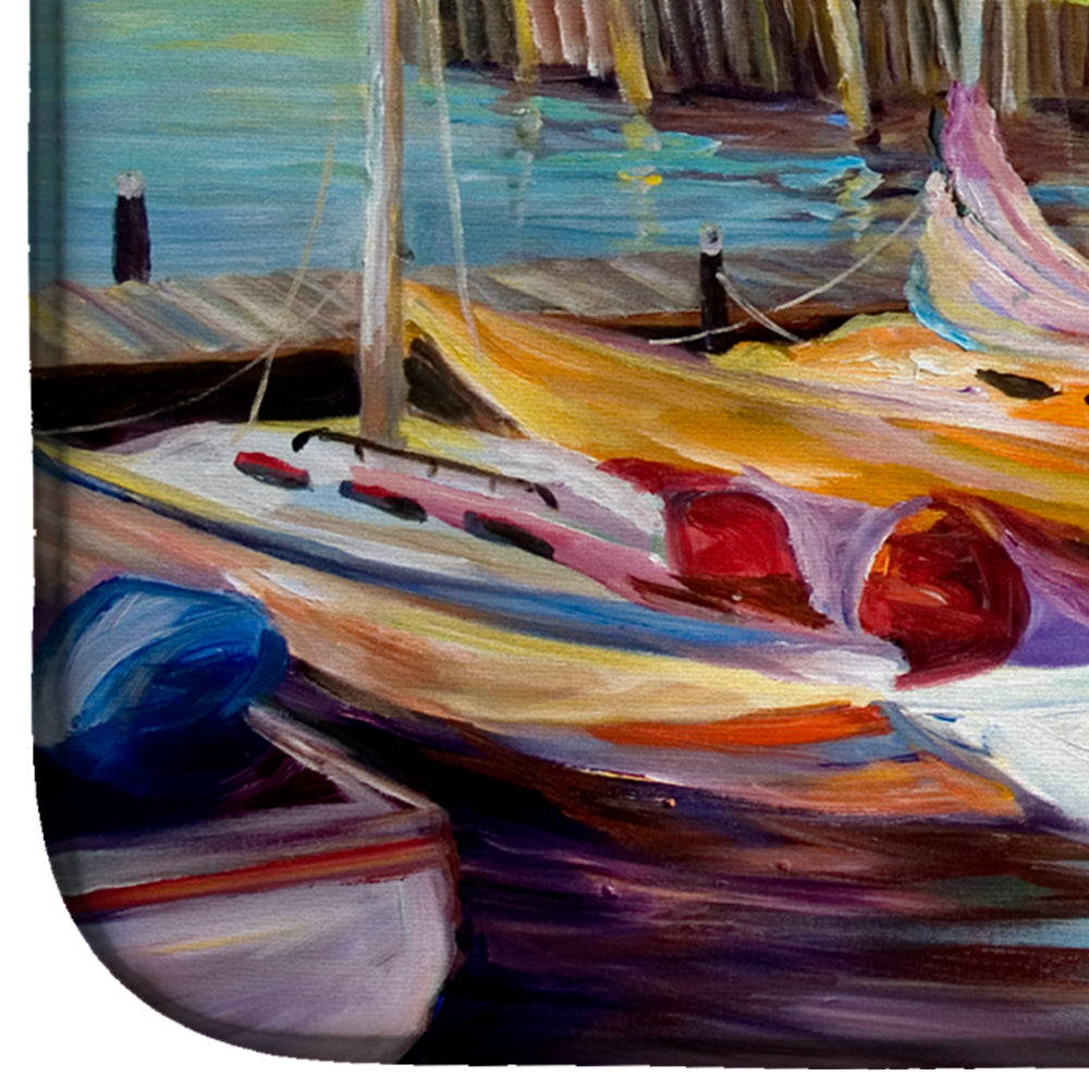 Sailboats at sunset Dish Drying Mat Absorbent Dish Drying Mat Pad for Kitchen Counter Dish Drainer Mat for Countertop, 14 x 21", Multicolor