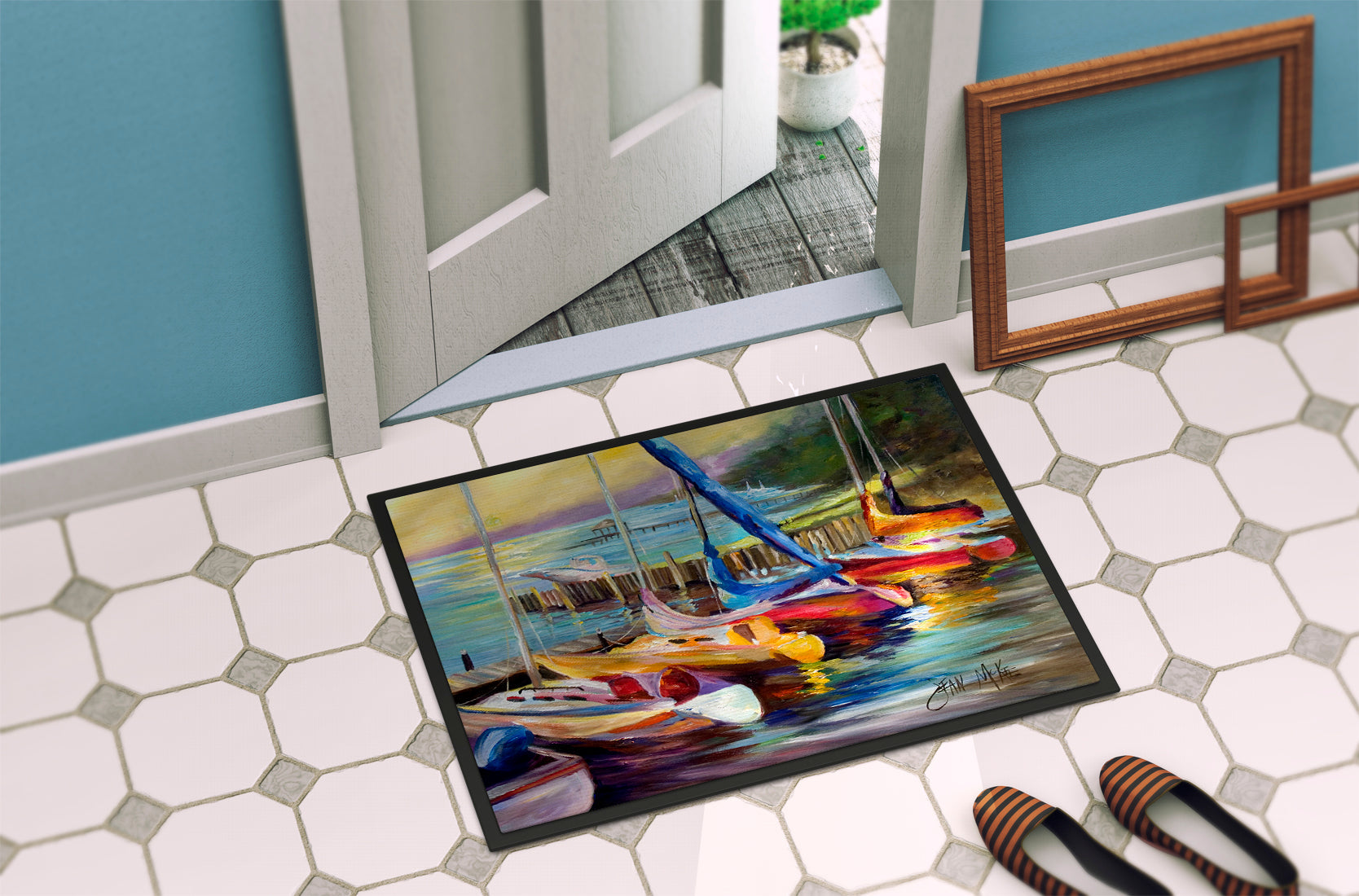 Sailboats at sunset Doormat Indoor Outdoor 24H X 36W Front Door Mat Rugs for Entryway, Non Slip Washable Low Pile,