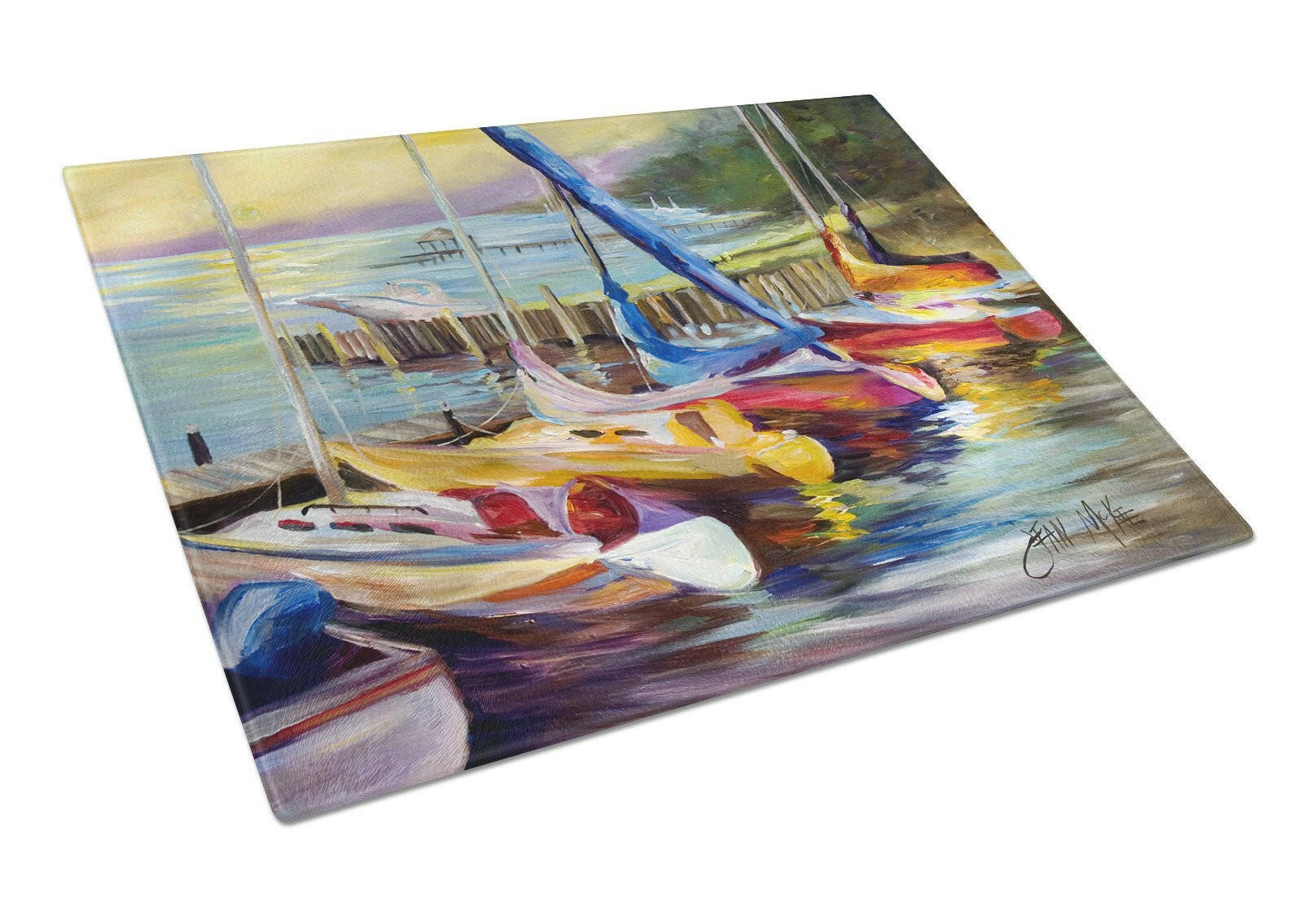 Sailboats at sunset Cutting Board Tempered Glass Kitchen Cutting Surface, Heat Resistant Chopping, Non-Slip Feet, Food Prep & Serving