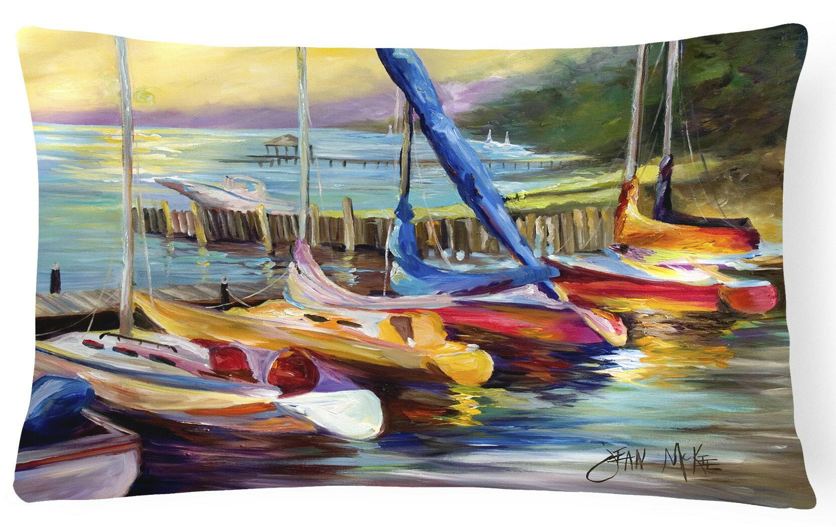 Sailboats at sunset Decorative Throw Pillow 12x16 Indoor Outdoor Accent Cushion, Fabric Cover with Insert for Sofa, Bed, Porch & Living Room