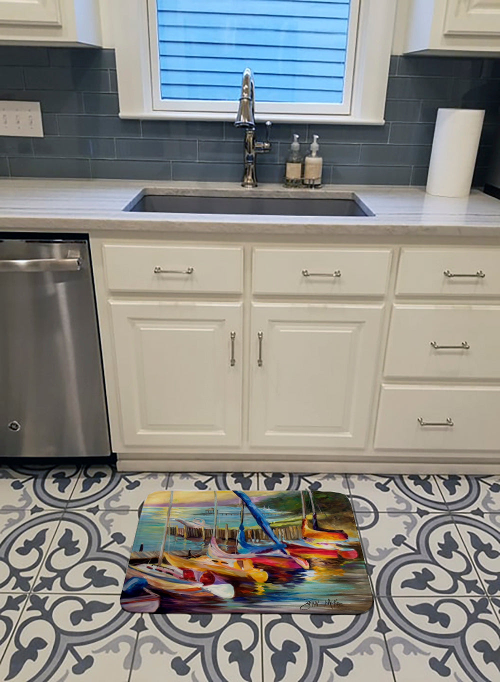Sailboats at sunset Memory Foam Kitchen Mat Machine Washable Anti-Fatigue Cushion Comfort Bath or Kitchen Rug