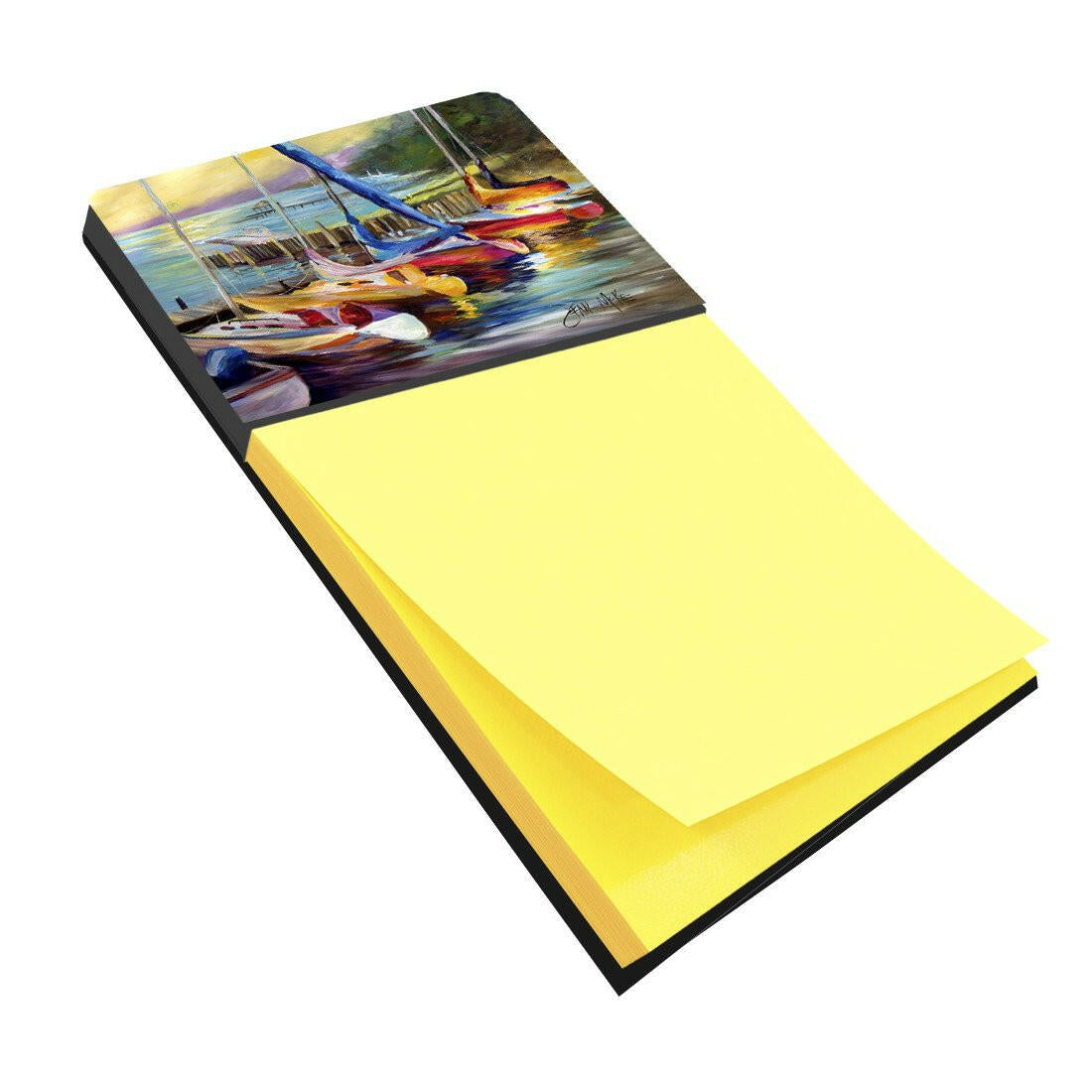 Sailboats at sunset Watercolor Sticky Note Holder Refillable Dispenser Desk Accessory 3x3 Pad Gift