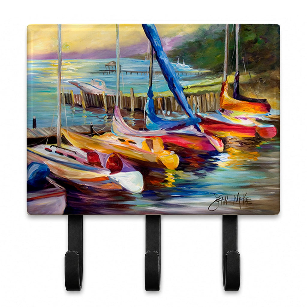 Sailboats at sunset Leash or Key Holder Wall Hooks, Coat Rack Wall Mount, for Hanging Keys, Towels, Aprons, Leashes