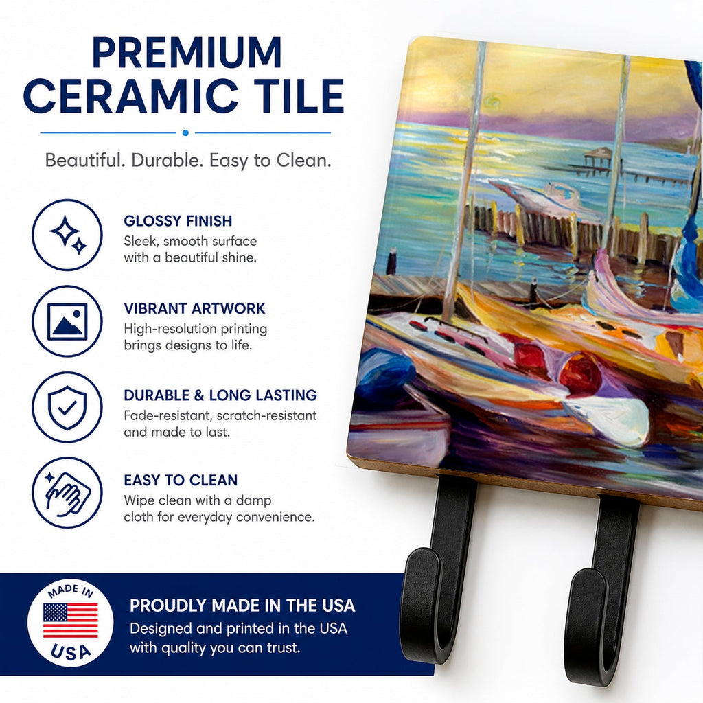 Sailboats at sunset Leash or Key Holder Wall Hooks, Coat Rack Wall Mount, for Hanging Keys, Towels, Aprons, Leashes