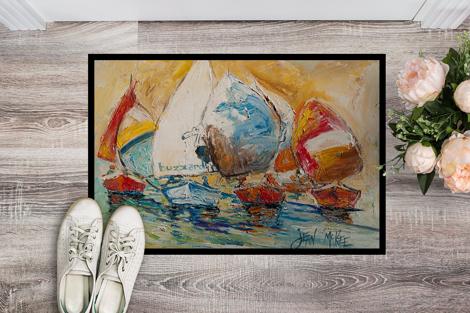 Buzzards Sailboat Race Doormat Indoor Outdoor 24H X 36W Front Door Mat Rugs for Entryway, Non Slip Washable Low Pile,
