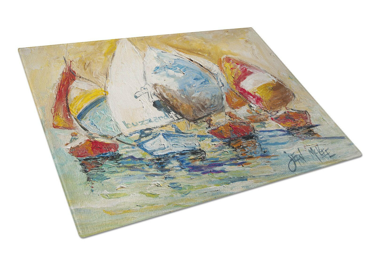 Buzzards Sailboat Race Cutting Board Tempered Glass Kitchen Cutting Surface, Heat Resistant Chopping, Non-Slip Feet, Food Prep & Serving