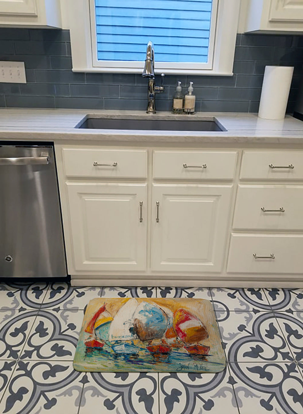Buzzards Sailboat Race Memory Foam Kitchen Mat Machine Washable Anti-Fatigue Cushion Comfort Bath or Kitchen Rug