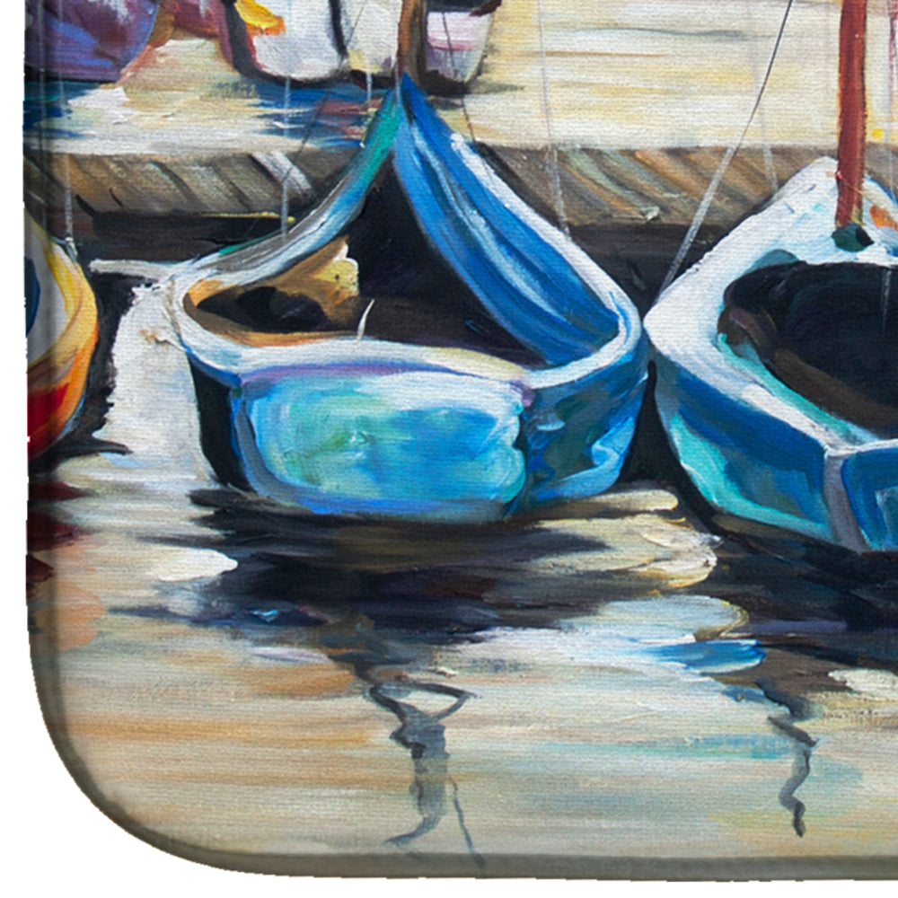 Beach View with Sailboats Dish Drying Mat Absorbent Dish Drying Mat Pad for Kitchen Counter Dish Drainer Mat for Countertop, 14 x 21", Multicolor