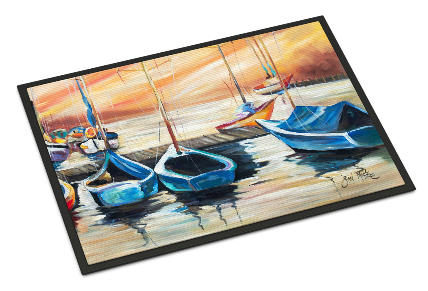 Beach View with Sailboats Doormat Indoor Outdoor 24H X 36W Front Door Mat Rugs for Entryway, Non Slip Washable Low Pile,