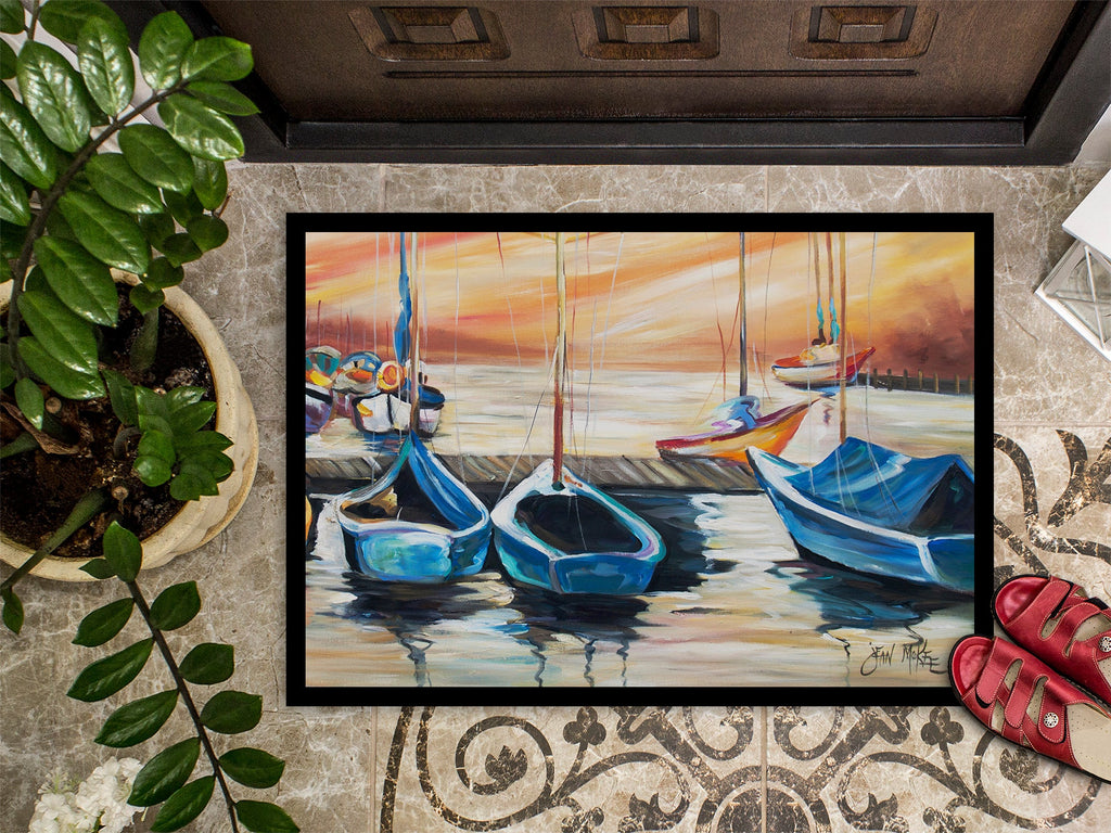 Beach View with Sailboats Doormat Indoor Outdoor 24H X 36W Front Door Mat Rugs for Entryway, Non Slip Washable Low Pile,