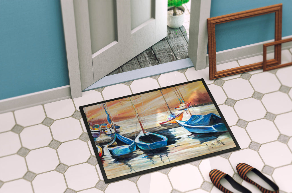 Beach View with Sailboats Doormat Indoor Outdoor 24H X 36W Front Door Mat Rugs for Entryway, Non Slip Washable Low Pile,