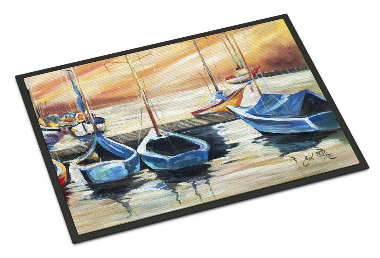 Beach View with Sailboats Doormat Indoor Outdoor 18H X 27W Front Door Mat Rugs for Entryway, Non Slip Washable
