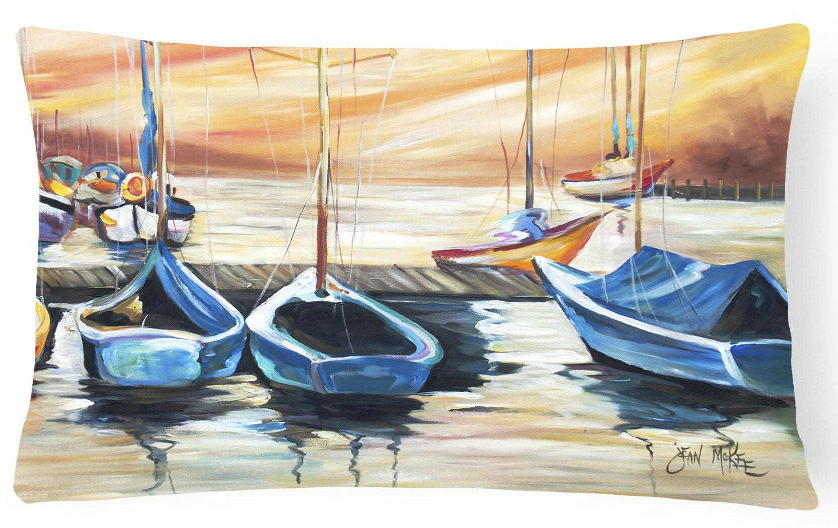 Beach View with Sailboats Decorative Throw Pillow 12x16 Indoor Outdoor Accent Cushion, Fabric Cover with Insert for Sofa, Bed, Porch & Living Room