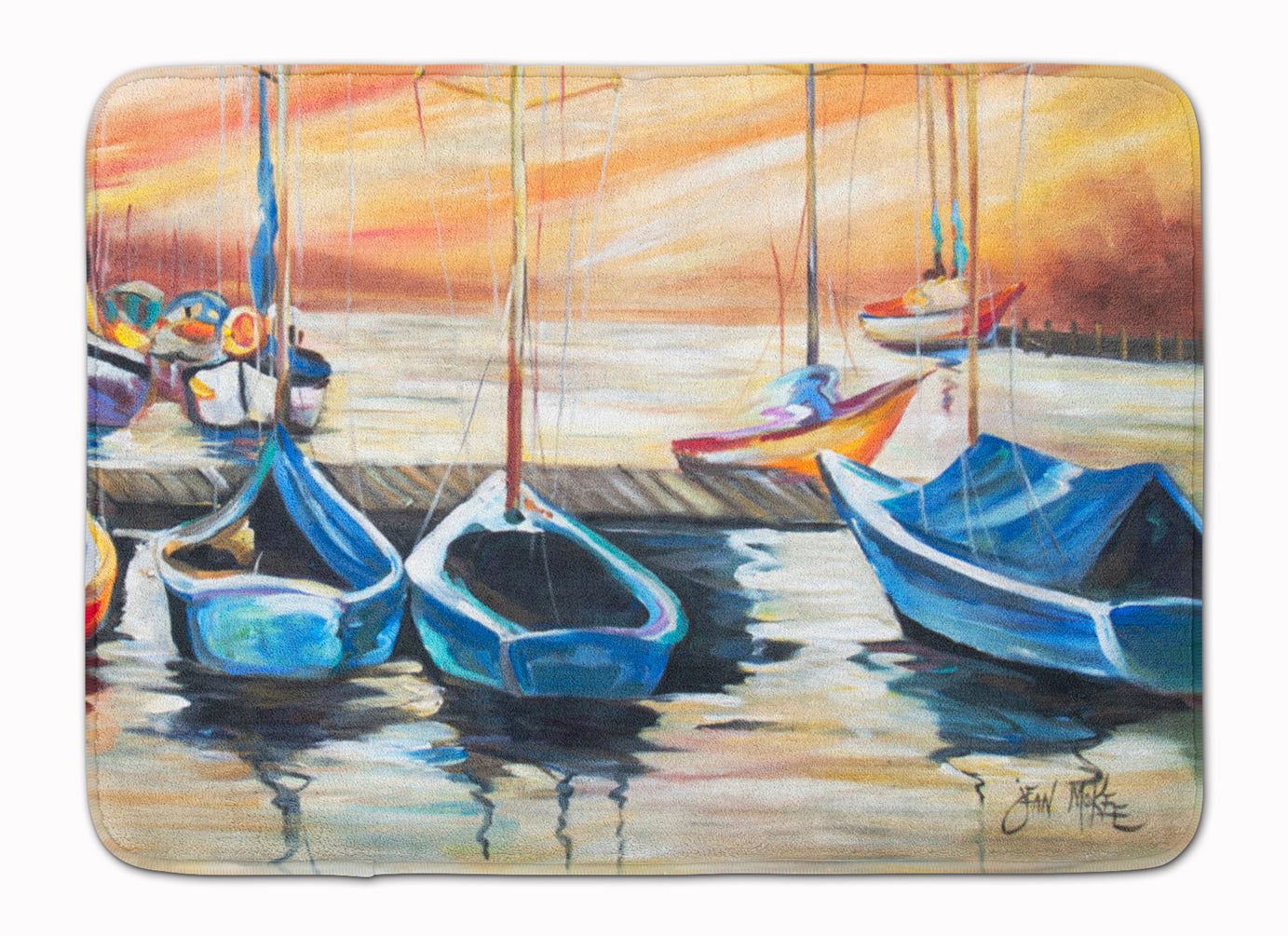 Beach View with Sailboats Memory Foam Kitchen Mat Machine Washable Anti-Fatigue Cushion Comfort Bath or Kitchen Rug