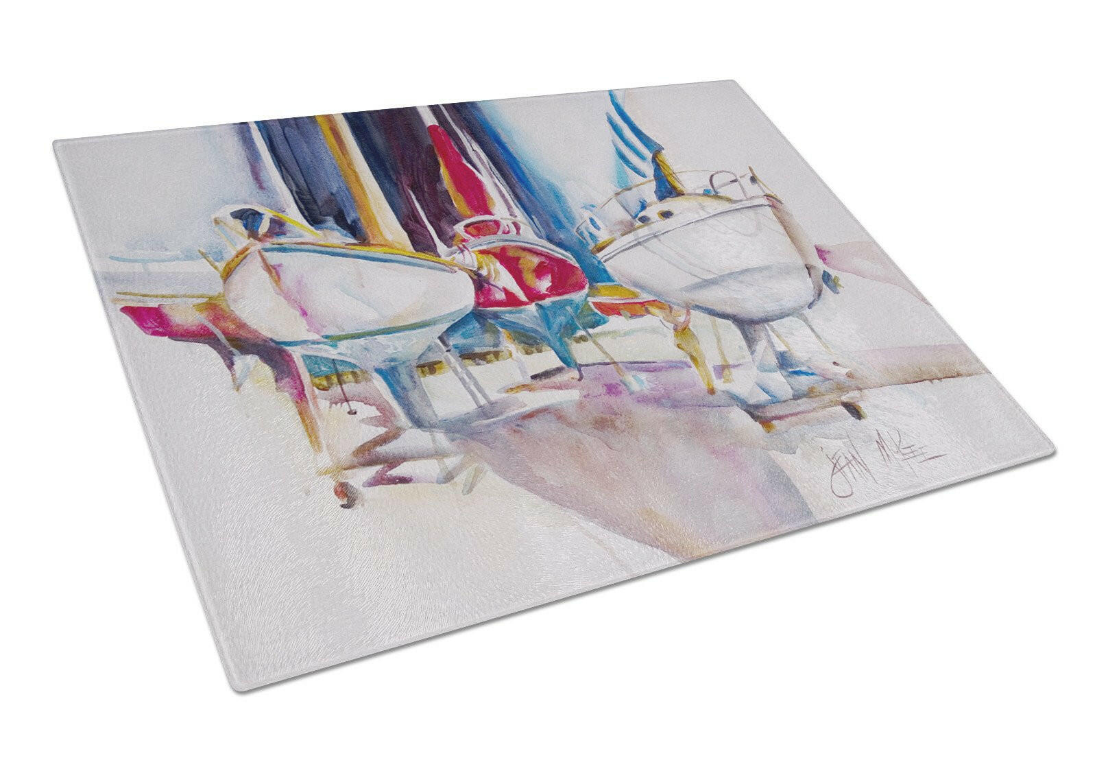 Sailboats in Dry Dock Cutting Board Tempered Glass Kitchen Cutting Surface, Heat Resistant Chopping, Non-Slip Feet, Food Prep & Serving