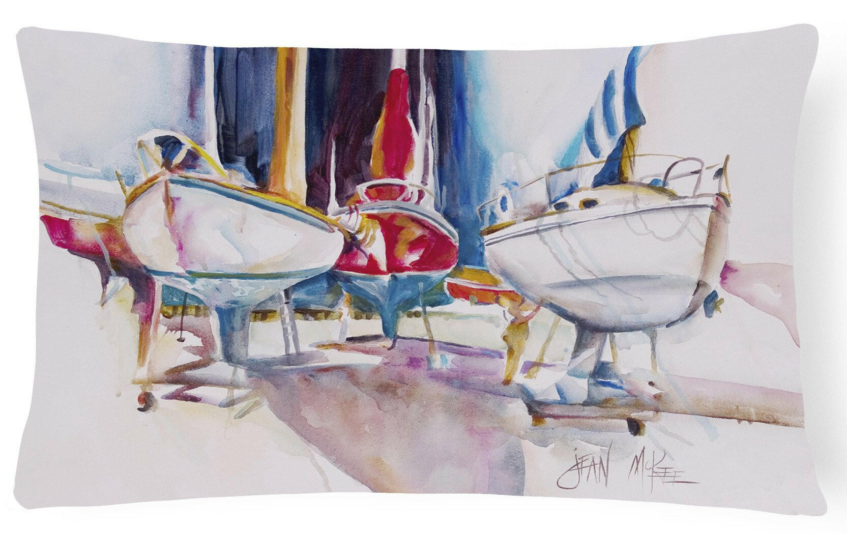Sailboats in Dry Dock Decorative Throw Pillow 12x16 Indoor Outdoor Accent Cushion, Fabric Cover with Insert for Sofa, Bed, Porch & Living Room