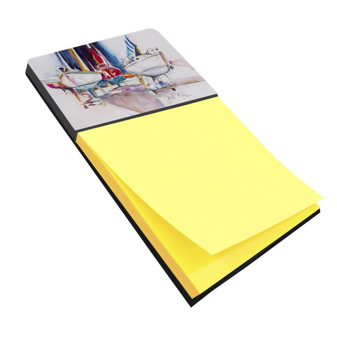 Sailboats in Dry Dock Watercolor Sticky Note Holder Refillable Dispenser Desk Accessory 3x3 Pad Gift