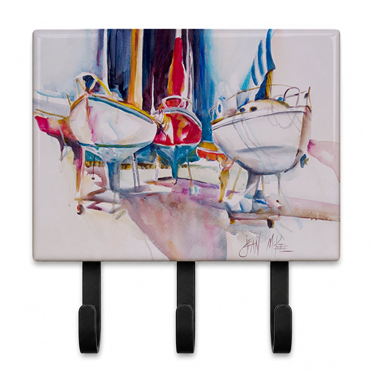 Sailboats in Dry Dock Leash or Key Holder Wall Hooks, Coat Rack Wall Mount, for Hanging Keys, Towels, Aprons, Leashes