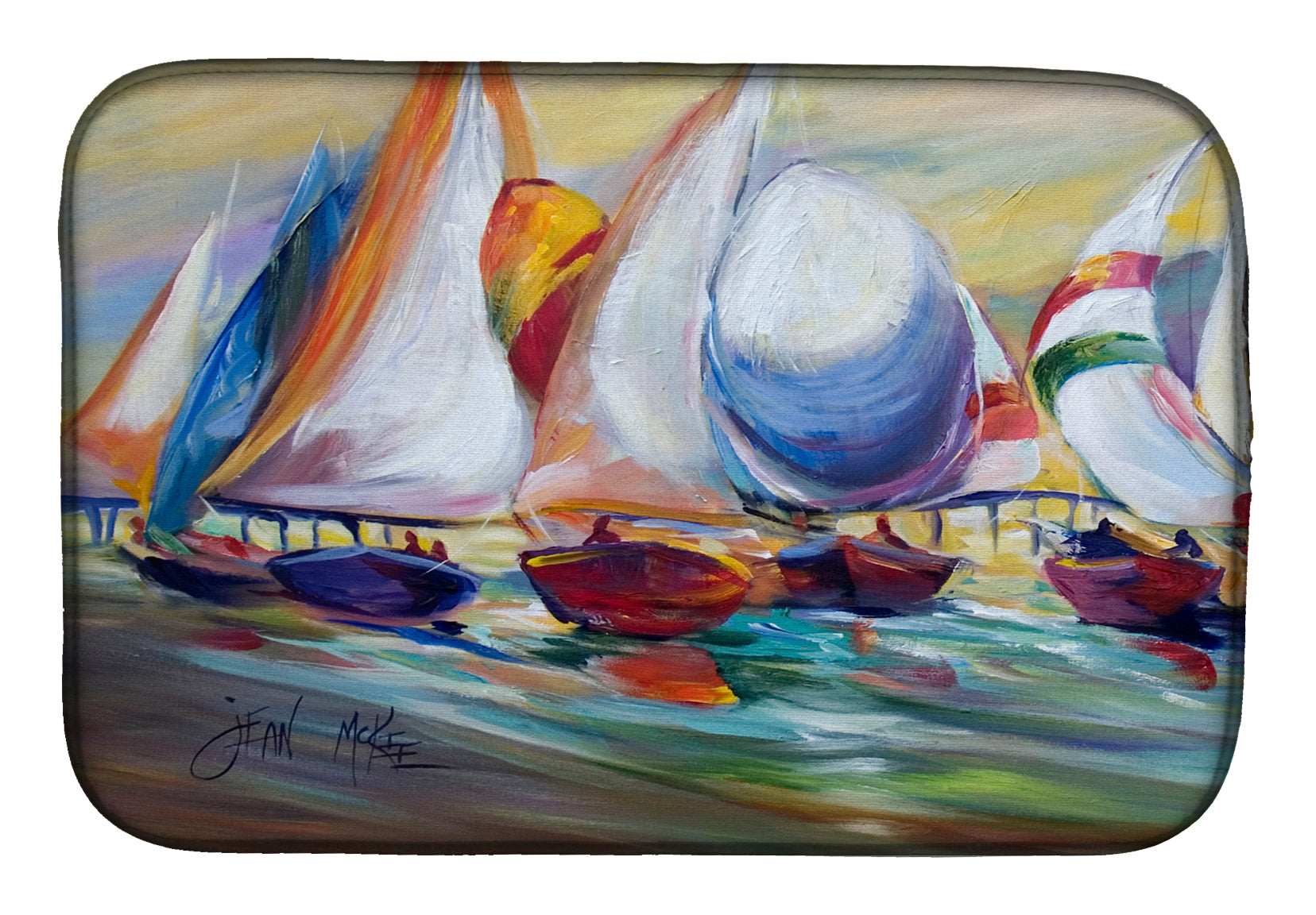Sailboat Race in Dauphin Island Dish Drying Mat Absorbent Dish Drying Mat Pad for Kitchen Counter Dish Drainer Mat for Countertop, 14 x 21", Multicolor