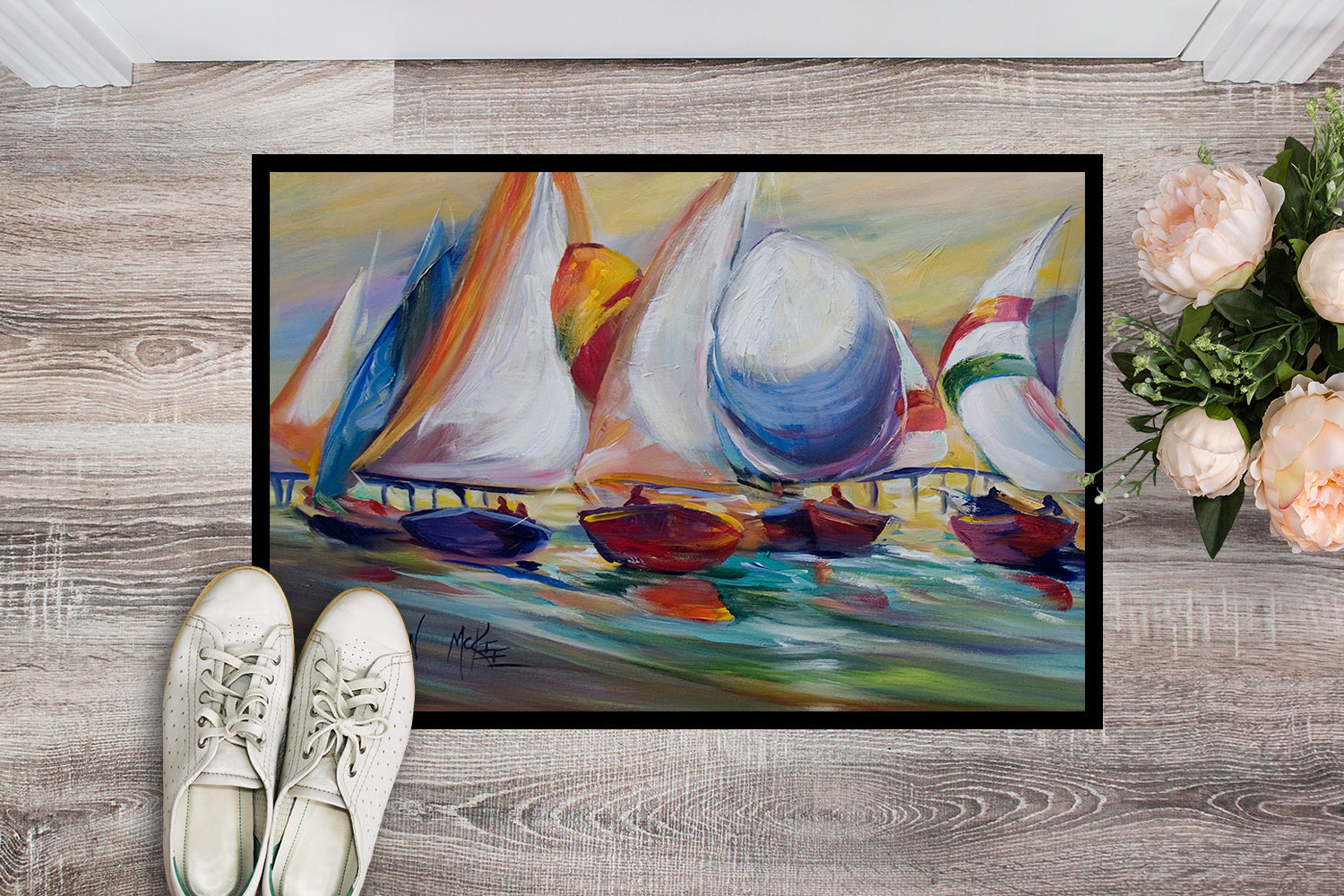 Sailboat Race in Dauphin Island Doormat Indoor Outdoor 24H X 36W Front Door Mat Rugs for Entryway, Non Slip Washable Low Pile,