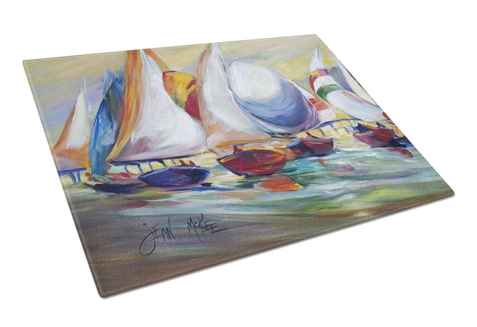 Sailboat Race in Dauphin Island Cutting Board Tempered Glass Kitchen Cutting Surface, Heat Resistant Chopping, Non-Slip Feet, Food Prep & Serving
