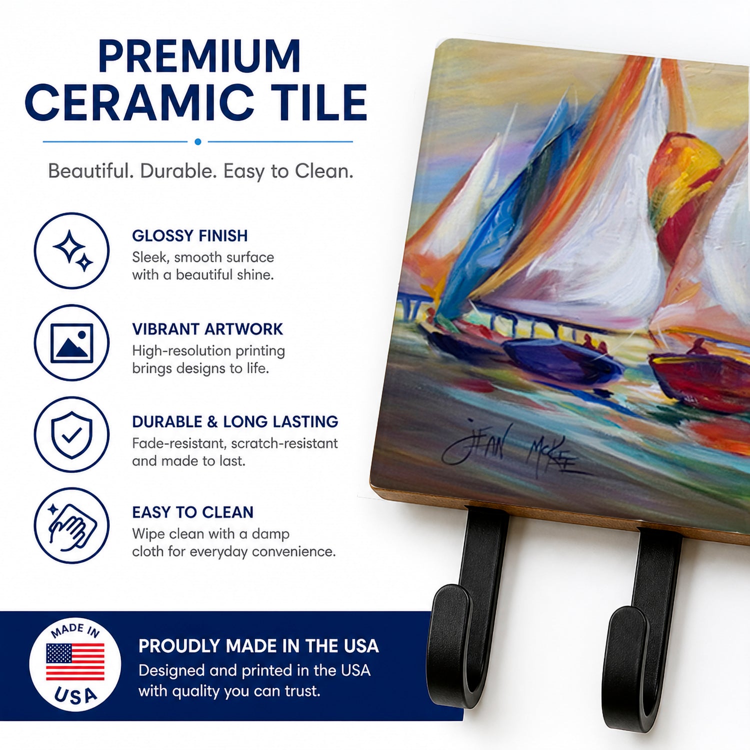Sailboat Race in Dauphin Island Leash or Key Holder Wall Hooks, Coat Rack Wall Mount, for Hanging Keys, Towels, Aprons, Leashes