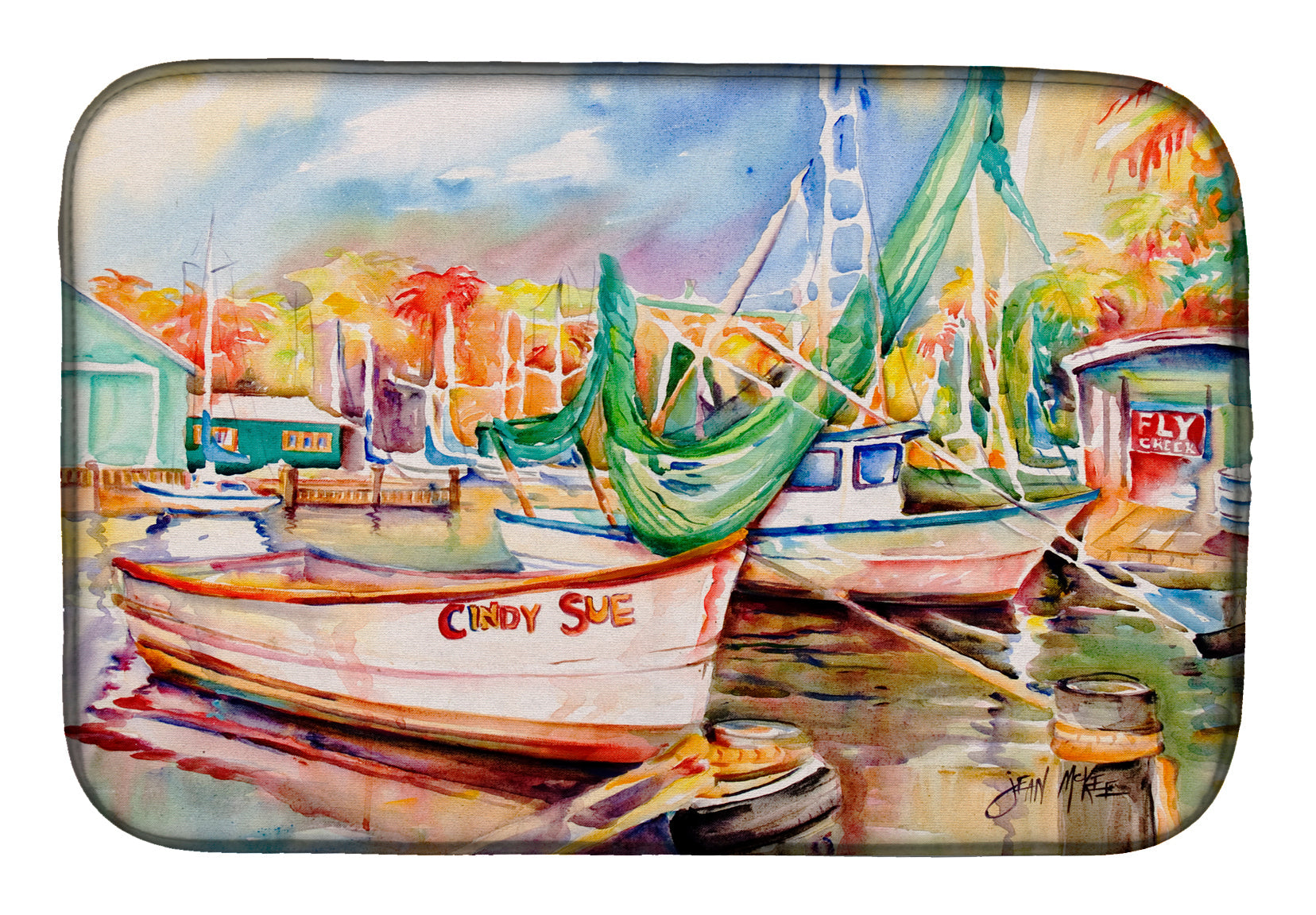 Sailboat Cindy Sue Dish Drying Mat Absorbent Dish Drying Mat Pad for Kitchen Counter Dish Drainer Mat for Countertop, 14 x 21", Multicolor
