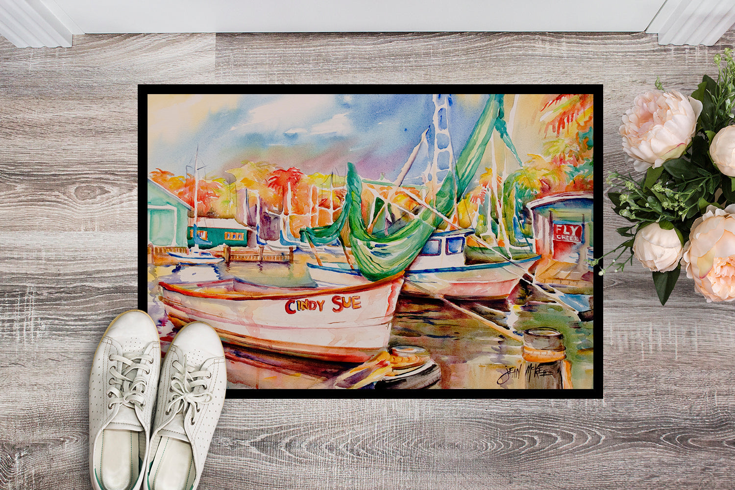 Sailboat Cindy Sue Doormat Indoor Outdoor 24H X 36W Front Door Mat Rugs for Entryway, Non Slip Washable Low Pile,