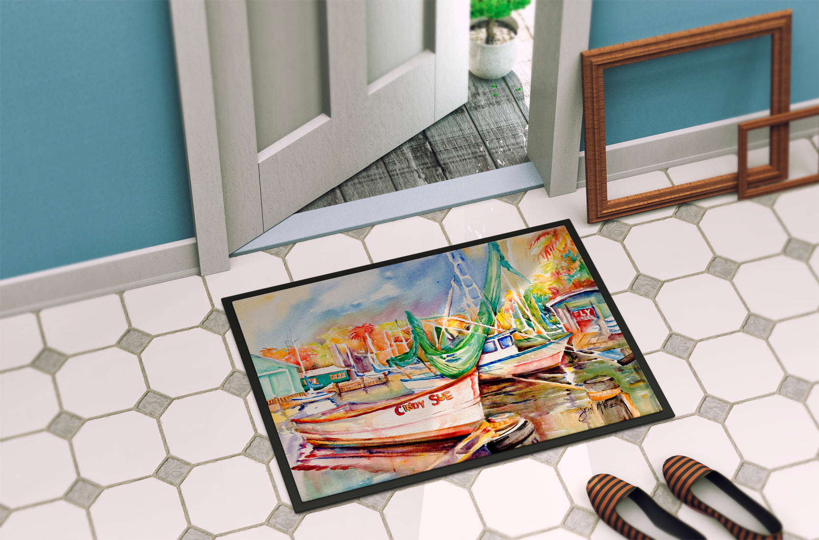 Sailboat Cindy Sue Doormat Indoor Outdoor 24H X 36W Front Door Mat Rugs for Entryway, Non Slip Washable Low Pile,