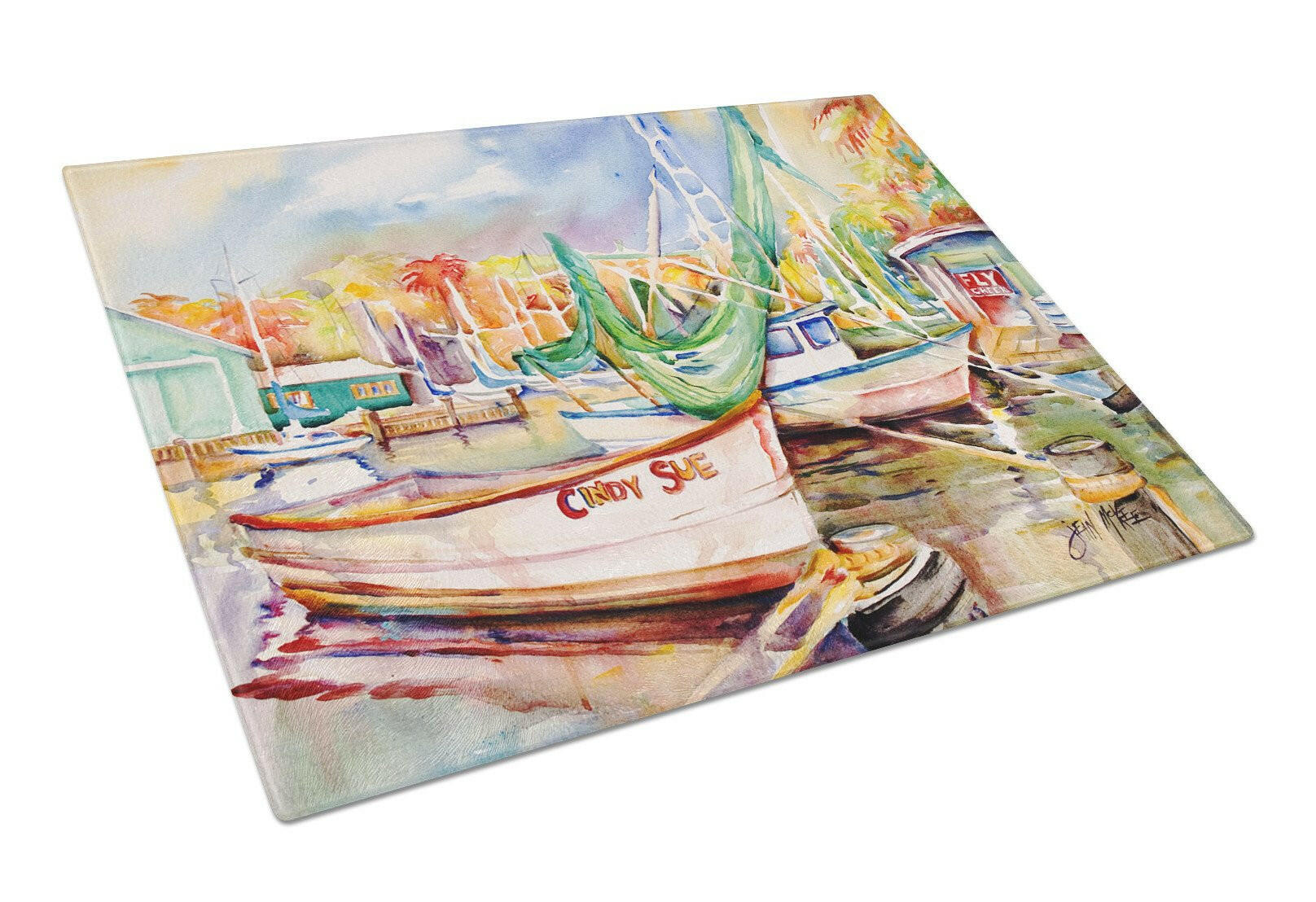 Sailboat Cindy Sue Cutting Board Tempered Glass Kitchen Cutting Surface, Heat Resistant Chopping, Non-Slip Feet, Food Prep & Serving
